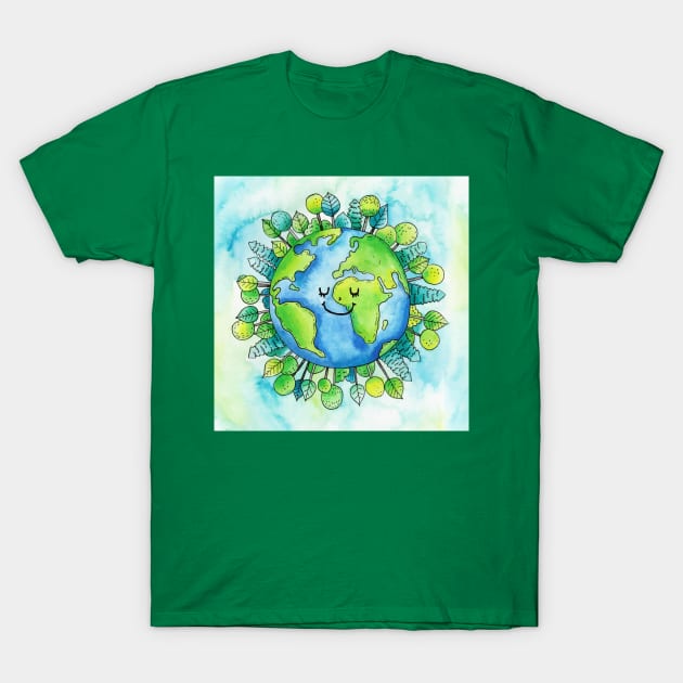 Mother earth Watercolor T-Shirt by Mako Design 